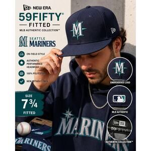 New Era 59FIFTY Seattle Mariners Fitted Hat 7 3/4 MLB Authentic Navy Cap